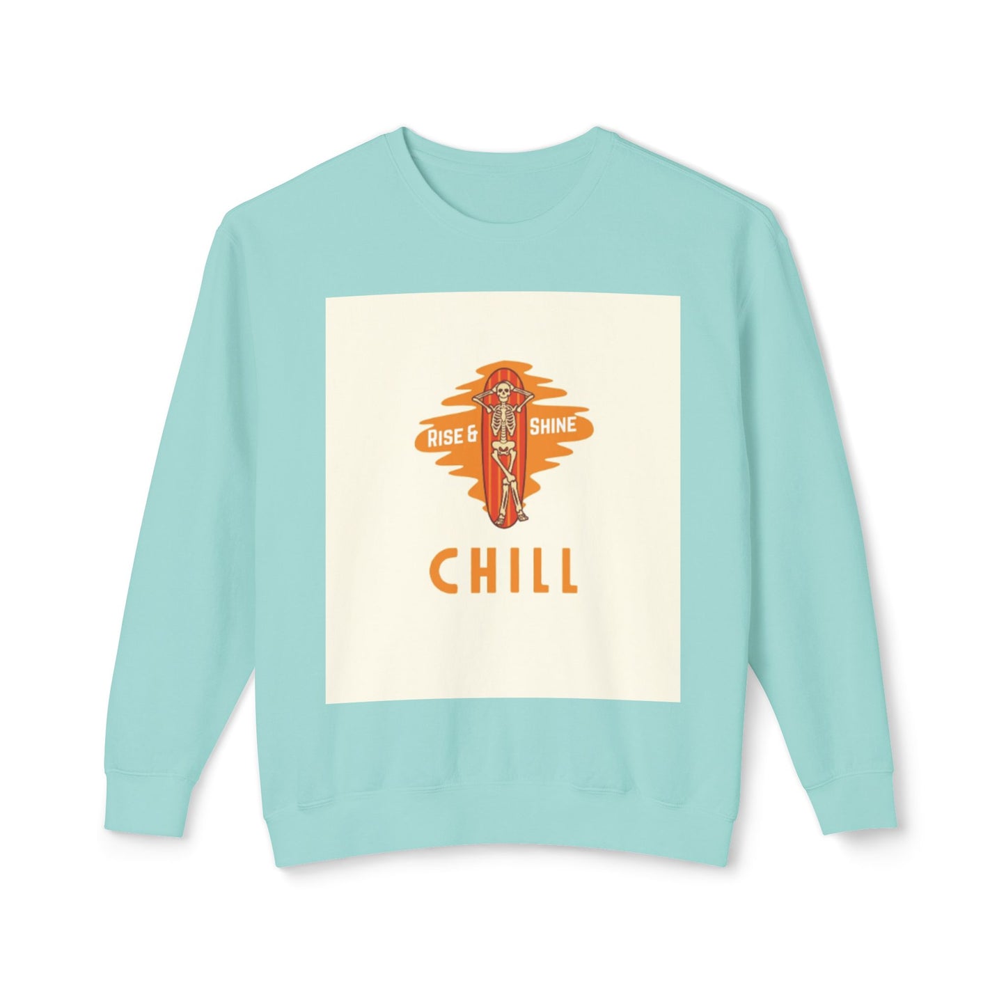 Chill Lightweight Crewneck Sweatshirt, Rise & Shine Graphic, Cozy Lounge Wear, Perfect Gift for Any Occasion, Trendy Fall Fashion
