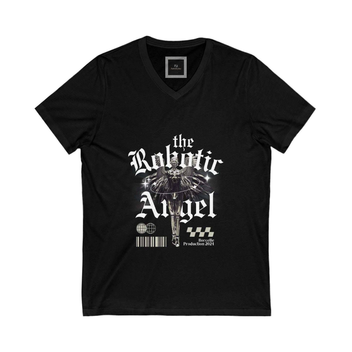 Robotic Angel V-Neck Tee, Futuristic Shirt, Techy Graphic T-Shirt, Gift for Tech Lovers, Trendy Casual Wear