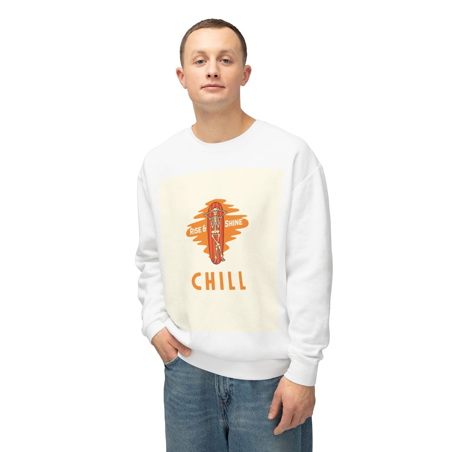 Chill Lightweight Crewneck Sweatshirt, Rise & Shine Graphic, Cozy Lounge Wear, Perfect Gift for Any Occasion, Trendy Fall Fashion
