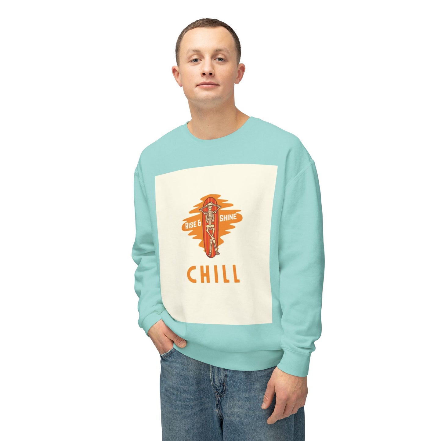 Chill Lightweight Crewneck Sweatshirt, Rise & Shine Graphic, Cozy Lounge Wear, Perfect Gift for Any Occasion, Trendy Fall Fashion