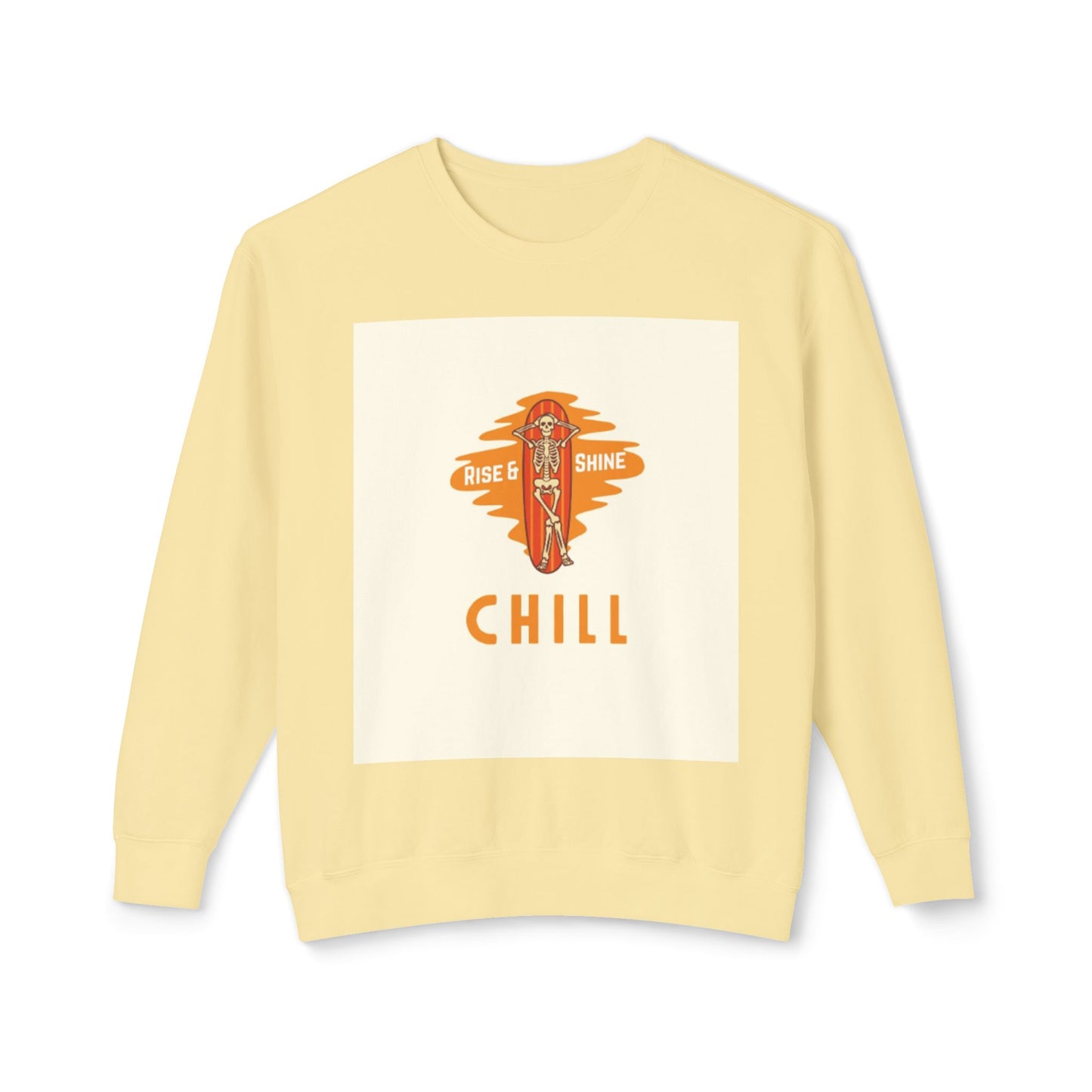 Chill Lightweight Crewneck Sweatshirt, Rise & Shine Graphic, Cozy Lounge Wear, Perfect Gift for Any Occasion, Trendy Fall Fashion