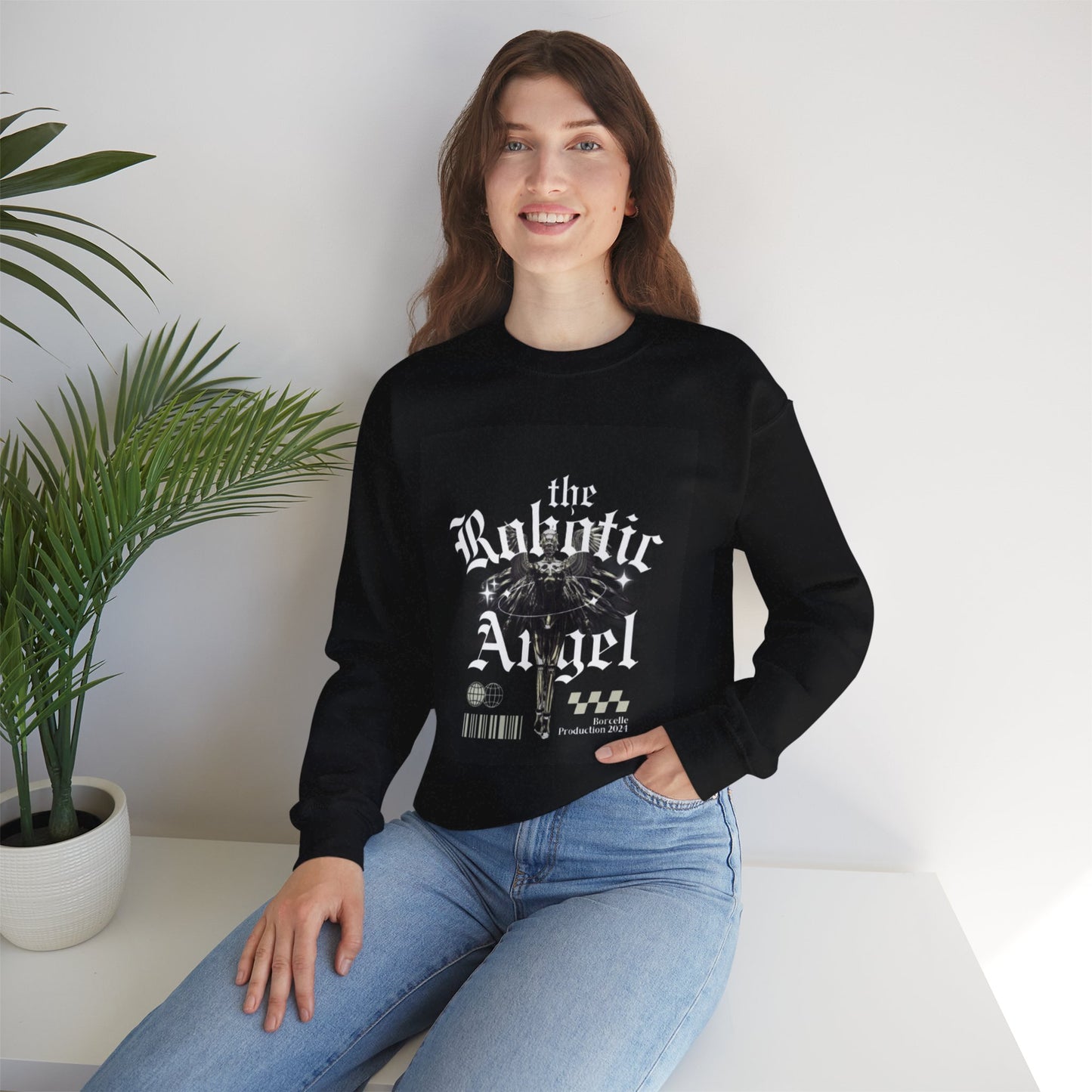 Robotic Angel Sweatshirt, Cozy Crewneck, Unique Graphic Sweatshirt, Perfect Gift, Trendy Streetwear, Perfect for Every Season