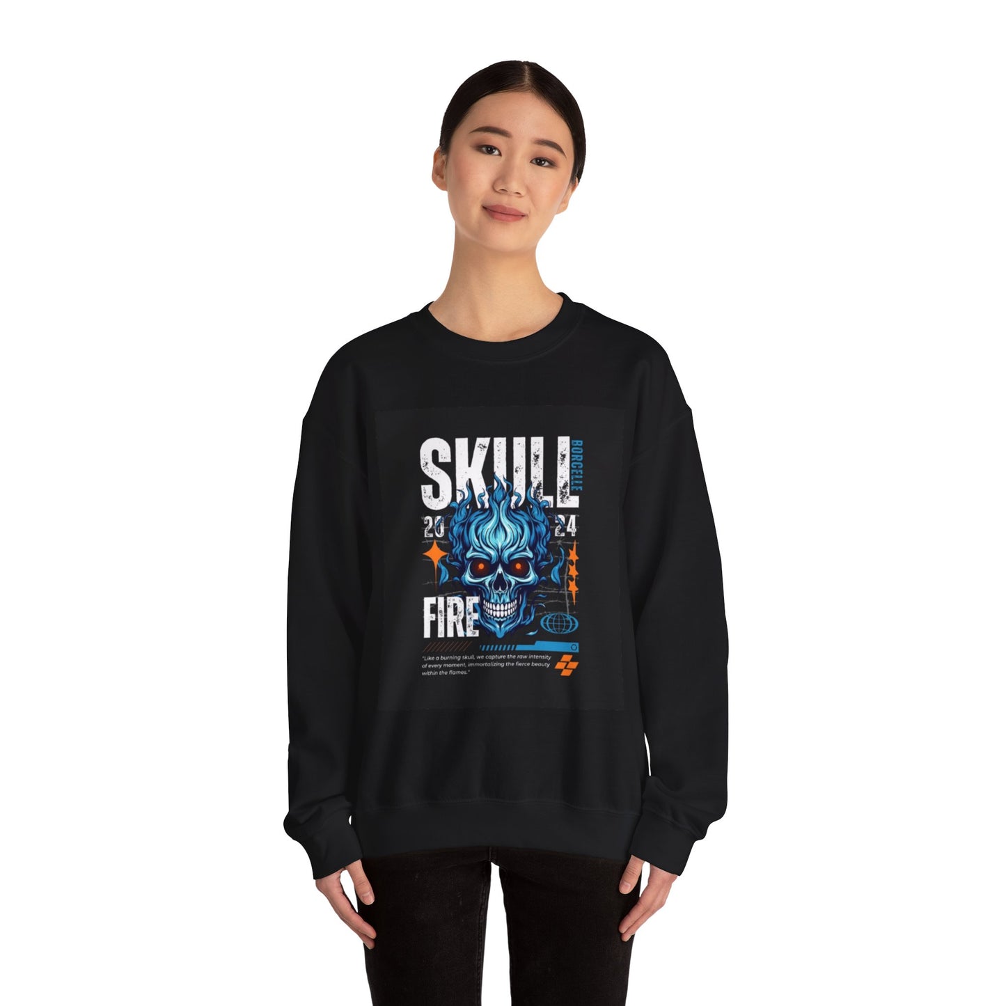 Skull Fire Sweatshirt - Unisex Heavy Blend™ Crewneck for Halloween, Casual Wear, Gift, Cozy Fall Fashion