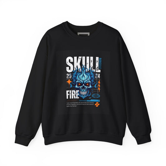 Skull Fire Sweatshirt - Unisex Heavy Blend™ Crewneck for Halloween, Casual Wear, Gift, Cozy Fall Fashion