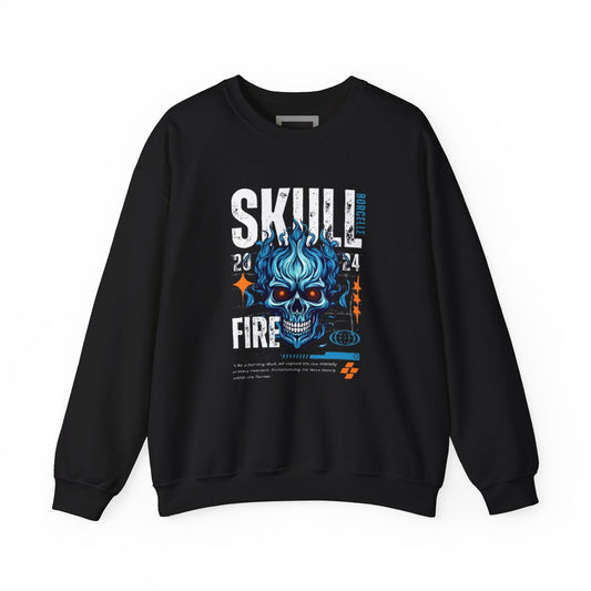 Skull Fire Sweatshirt - Unisex Heavy Blend™ Crewneck for Halloween, Casual Wear, Gift, Cozy Fall Fashion