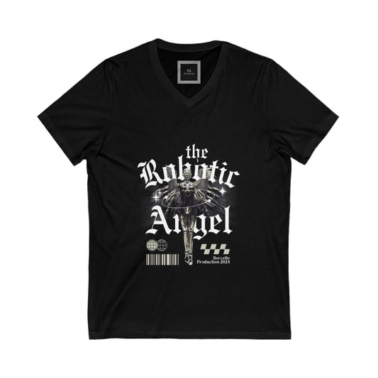 Robotic Angel V-Neck Tee, Futuristic Shirt, Techy Graphic T-Shirt, Gift for Tech Lovers, Trendy Casual Wear