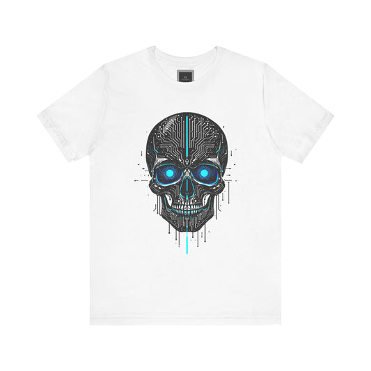 Futuristic Skull Graphic Tee, Cyberpunk Apparel, T-Shirt for Tech Lovers, Unique Gift for Halloween, Edgy Streetwear