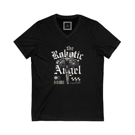 Robotic Angel V-Neck Tee, Futuristic Shirt, Techy Graphic T-Shirt, Gift for Tech Lovers, Trendy Casual Wear